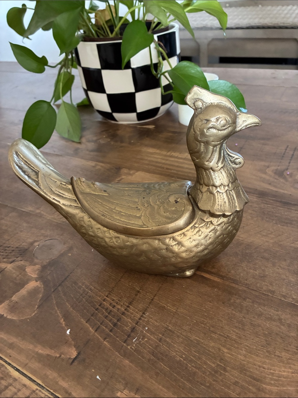 Brass Bird Trinket Box - Decorative Lidded Figure